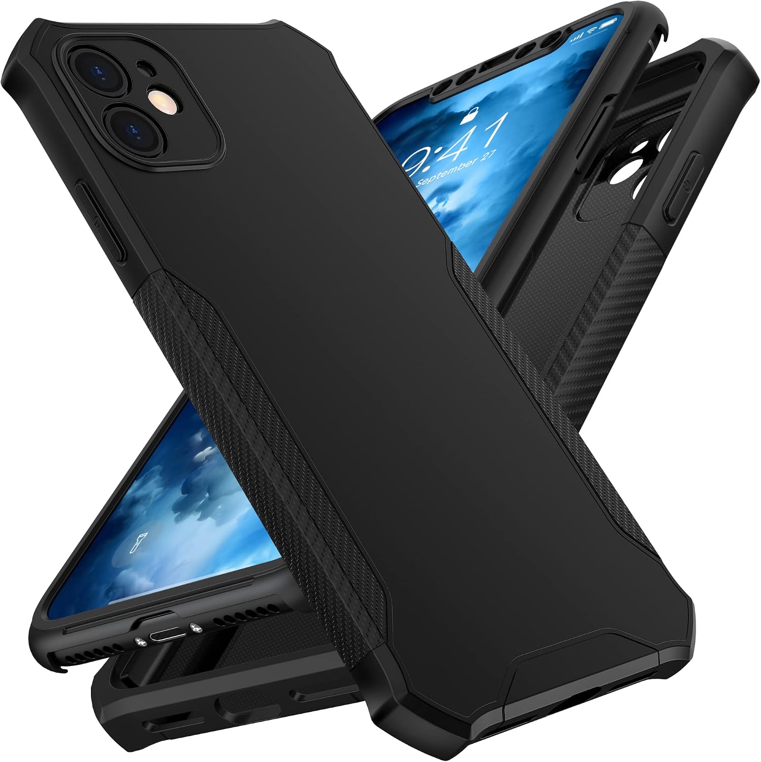 For iPhone 11 Case with 2 x Glass Screen Protector Full Camera Lens Protection