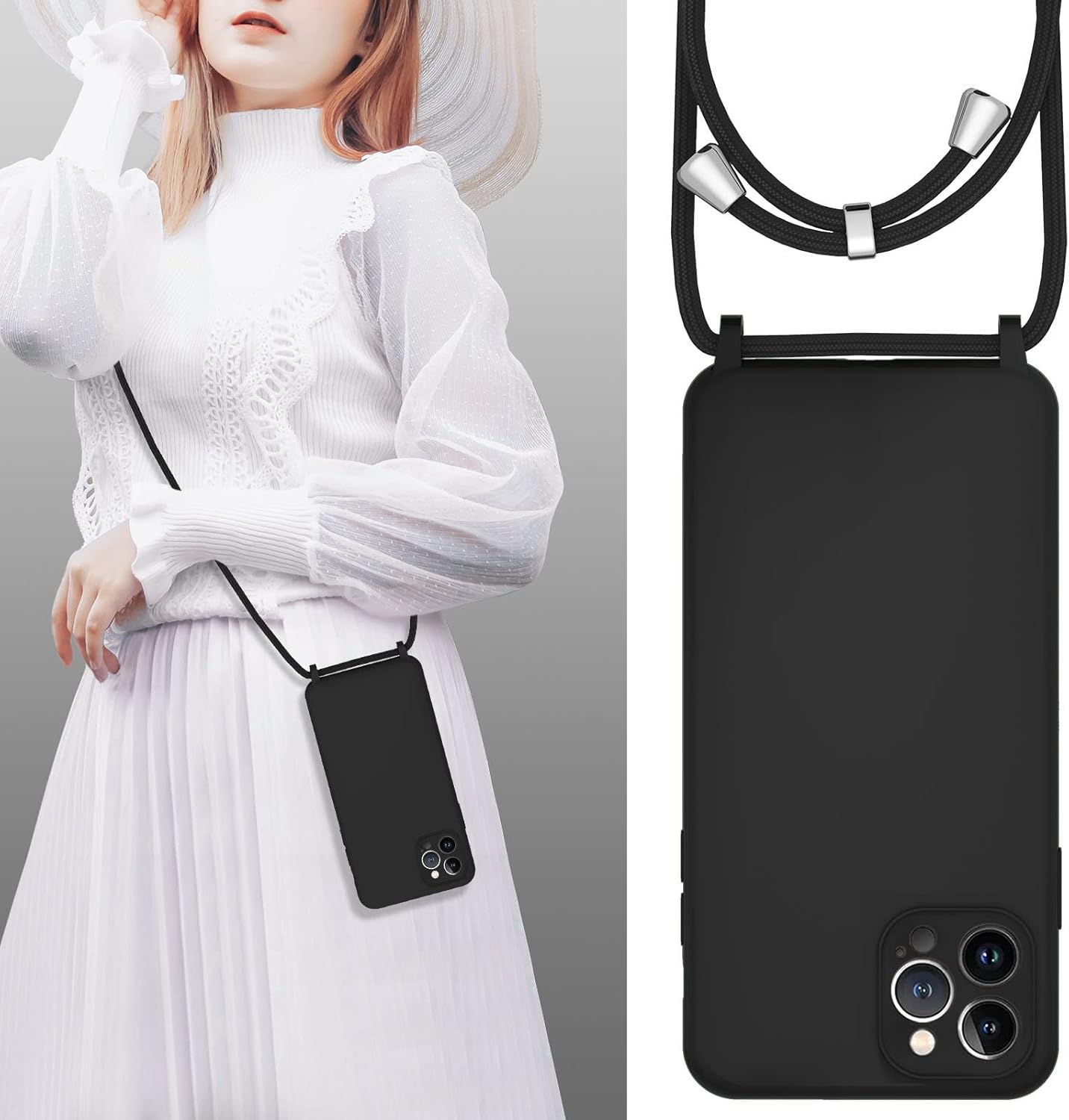 Phone case for iPhone 13 Pro Max, Silicone Case with Adjustable Necklace Strap - Image 2