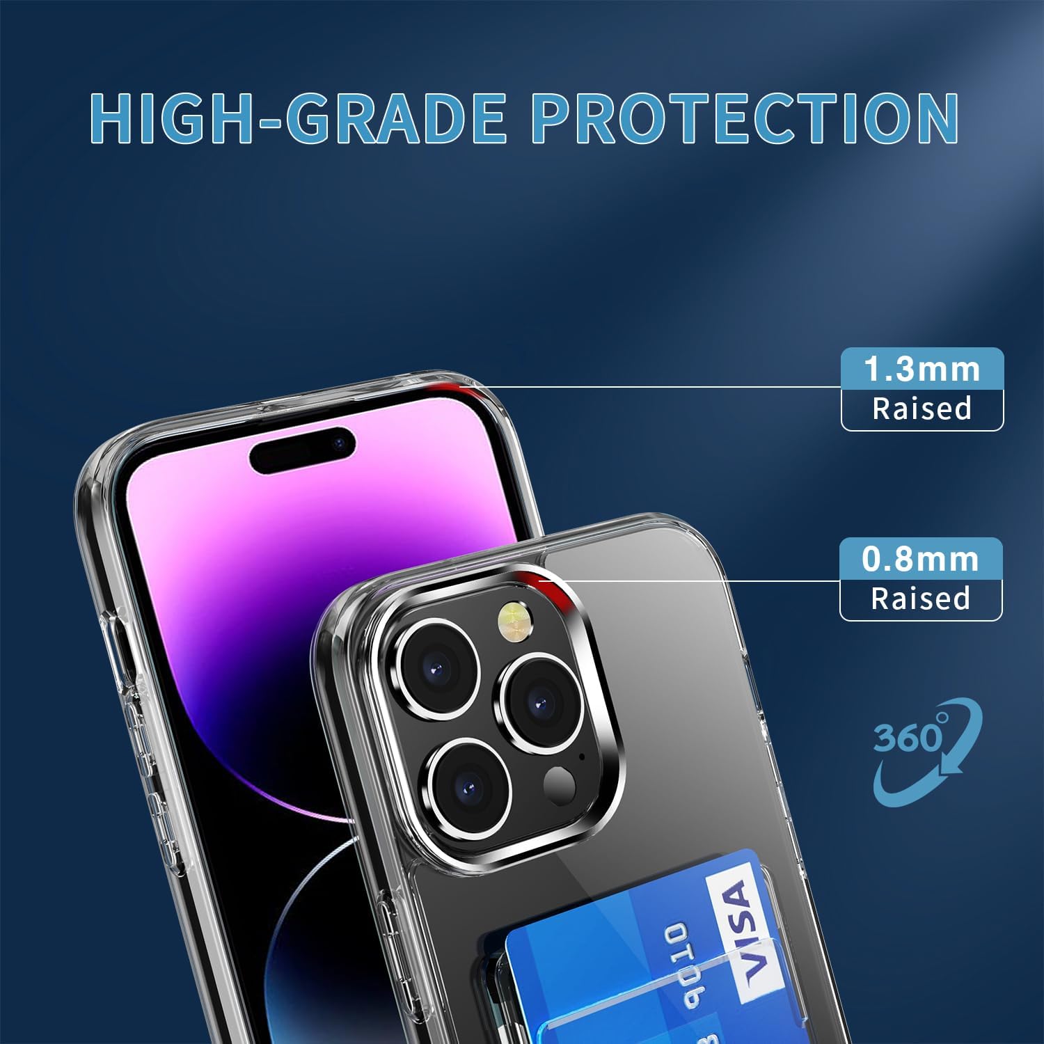 iPhone 14 Pro, Clear Case with Credit Card Holder, Full Protection, Shockproof - Image 5