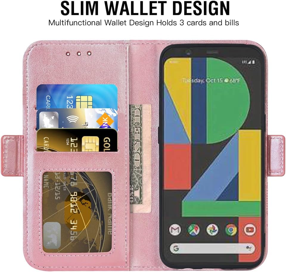 For Google Pixel 4 Wallet Case and Tempered Glass Screen Protector - Leather - Image 3