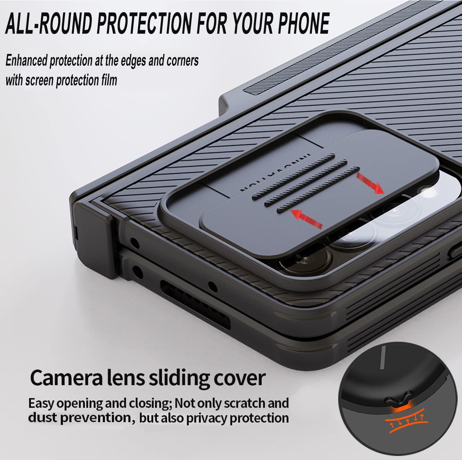 For Samsung Galaxy Z Fold 4 Camera Cover & Screen Protectors Kickstand - Black - Image 2
