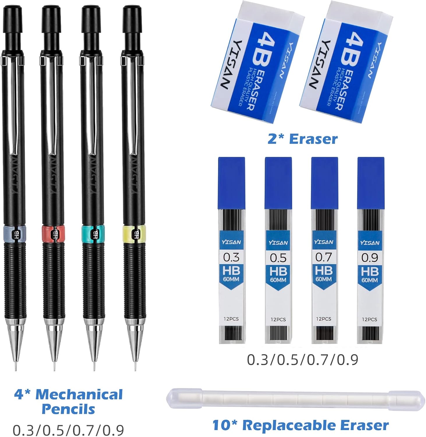 Mechanical Pencil Set 0.3 & 0.5 & 0.7 & 0.9mm,Automatic Pencil 4 PCS - Image 2