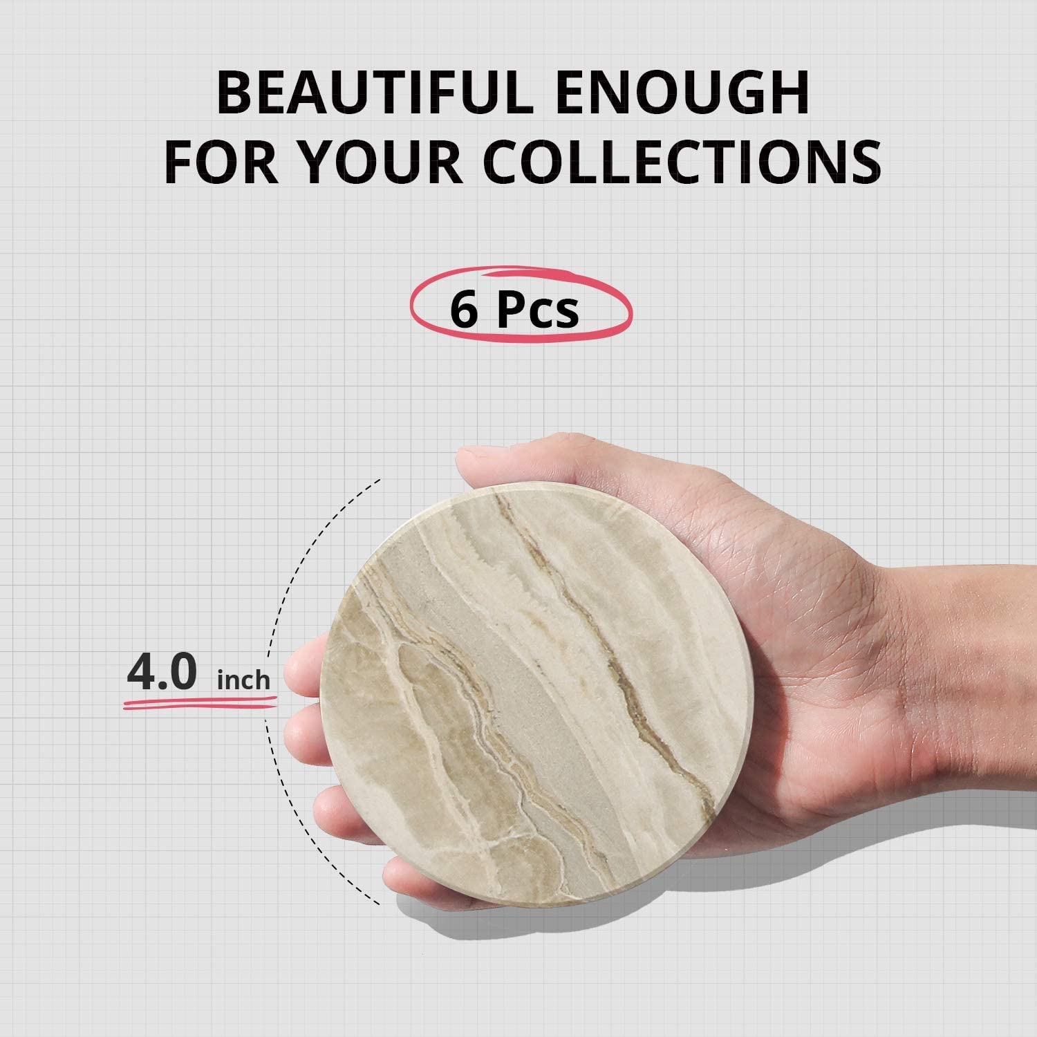 Drink Coasters with Holder, Absorbent Coaster Sets of 6, Marble Style Ceramic - Image 3