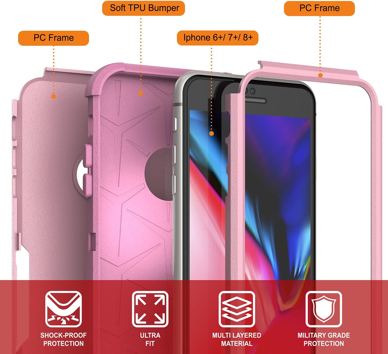iPhone 8+ Plus Belt Clip Holster 4-1 Rugged Protective Multilayer Phone Case - Image 3