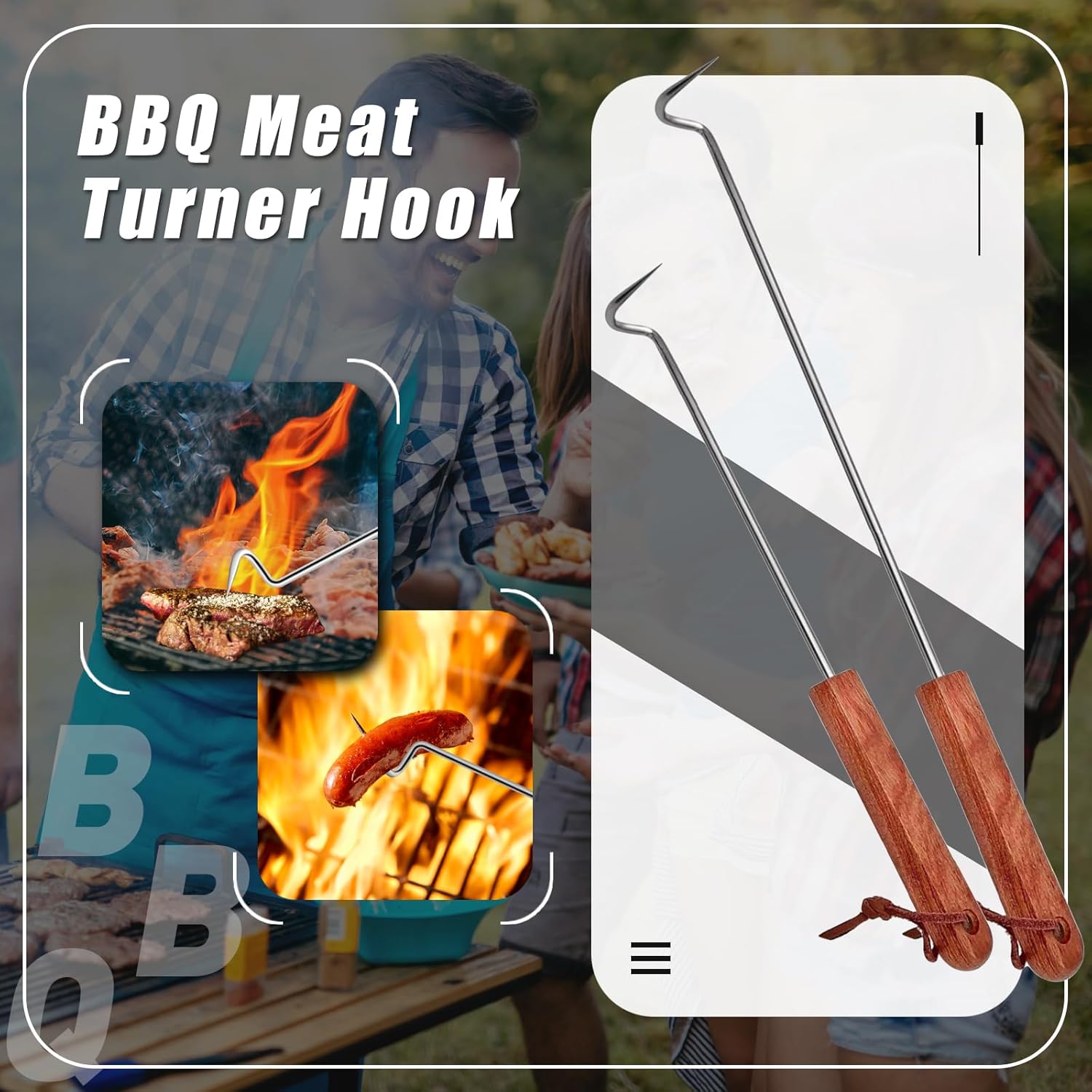 2Pcs Food Flipper Turner Hooks Stainless Steel BBQ Meat Hooks Cooking Turners - Image 5