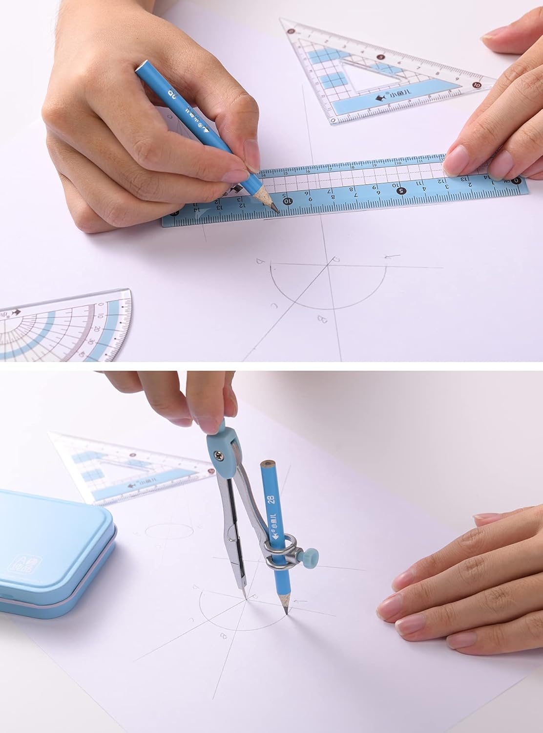 8 Pcs Compass/Math Set for Students with Shatterproof Storage Box, Geometry Set - Image 5