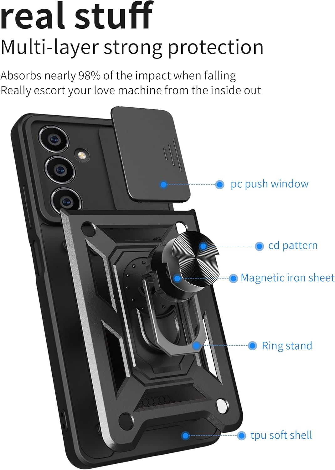 Samsung Galaxy S23 FE, Hard Shockproof PC Protective Case With Kickstand - Image 7