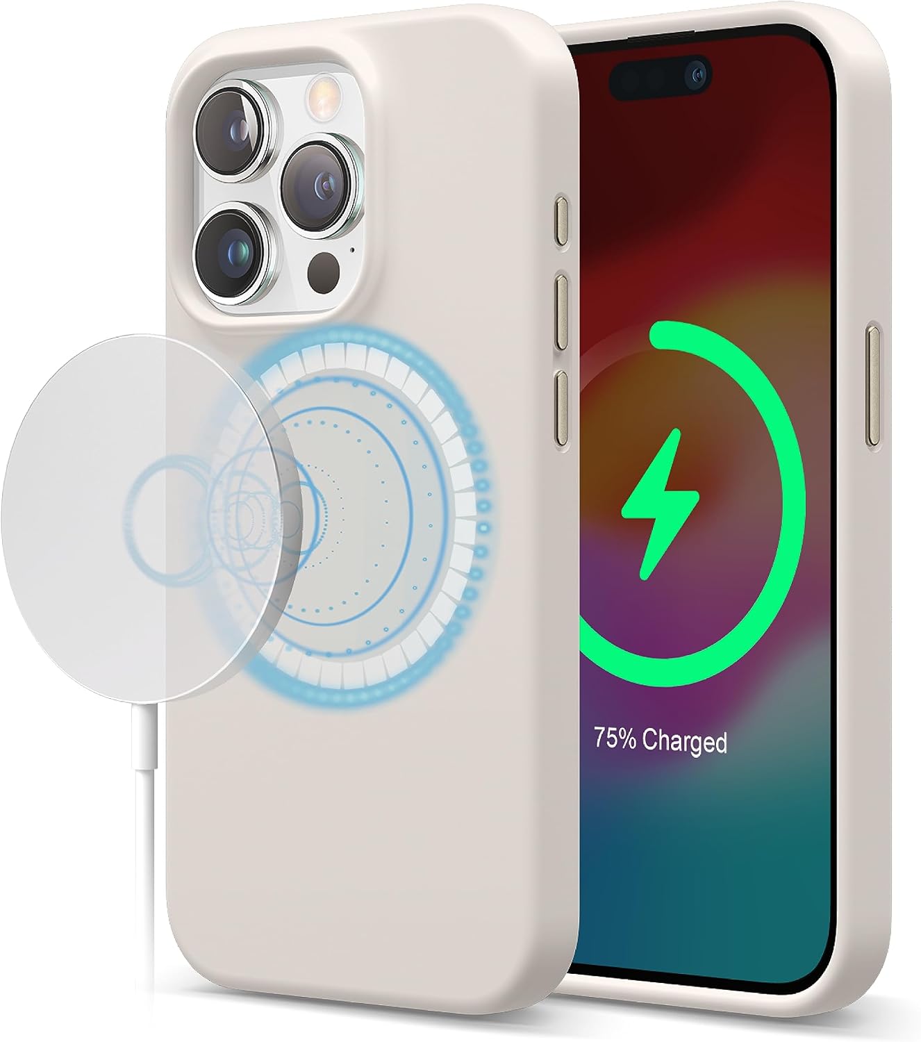 Magnetic Silicone Case Compatible with iPhone 15 Pro Case, Compat with MagSafe