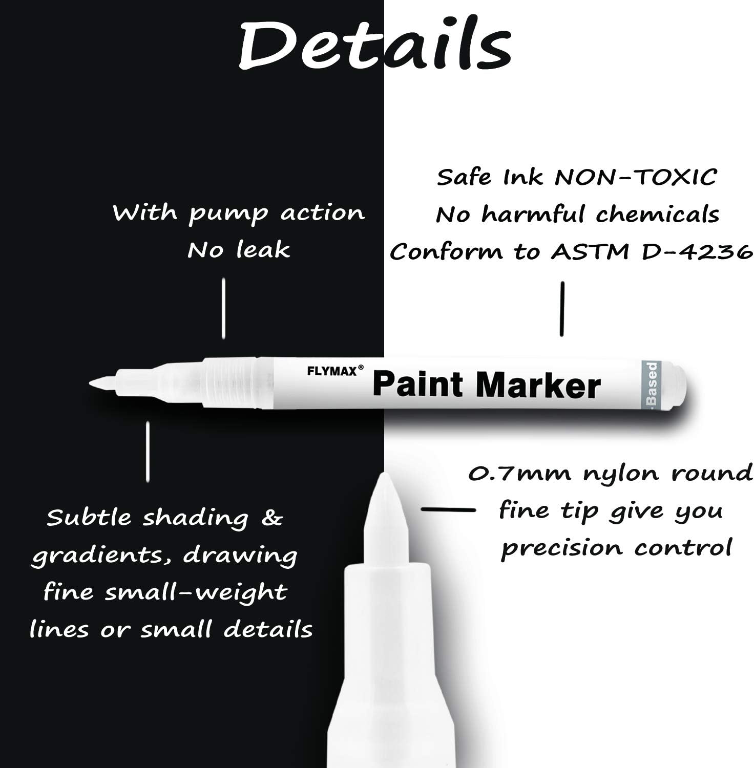 White Marker, 6 Pack 0.7mm Acrylic White Permanent Marker White Paint Pens - Image 3