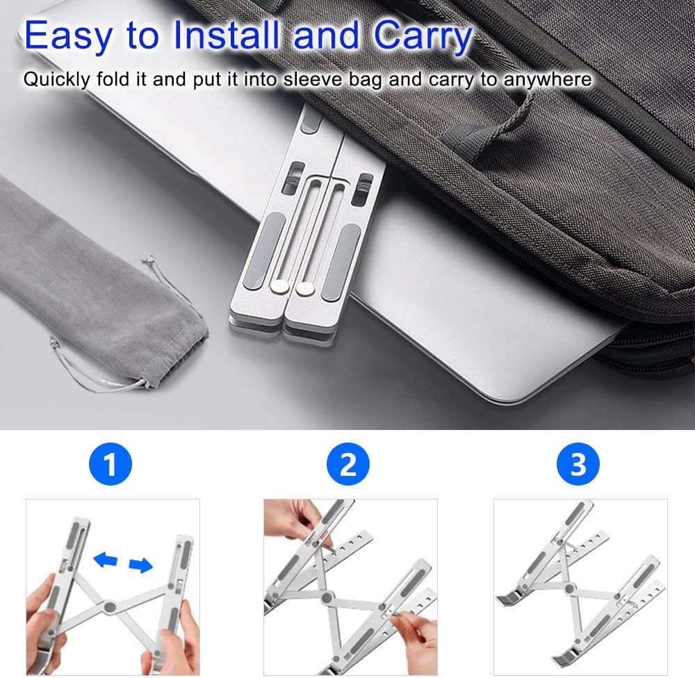 Adjustable Tablet Computer Stand, Aluminum Alloy Folding (Space Silver) 10-15.6" - Image 4