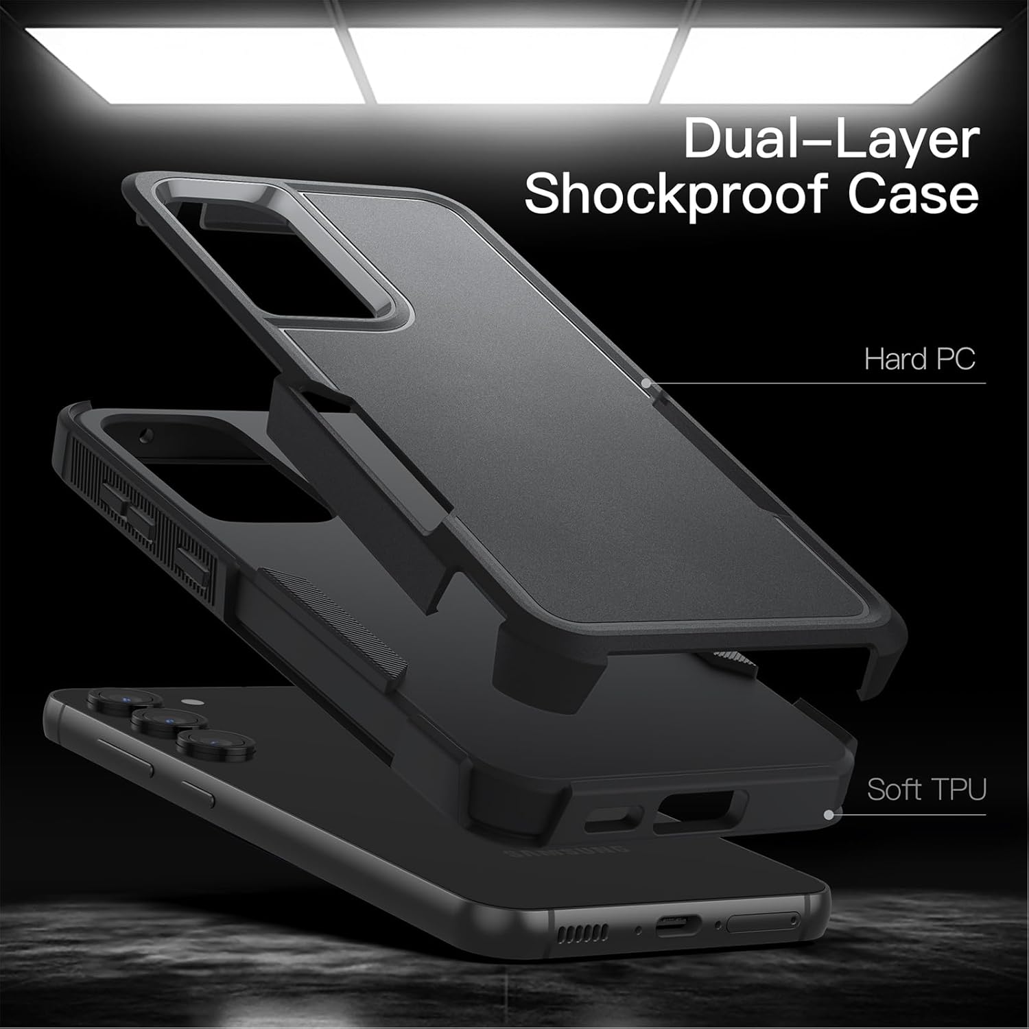 Case for Samsung Galaxy S23 FE 6.4-Inch, Heavy Duty Protection, Rugged (Black) - Image 3