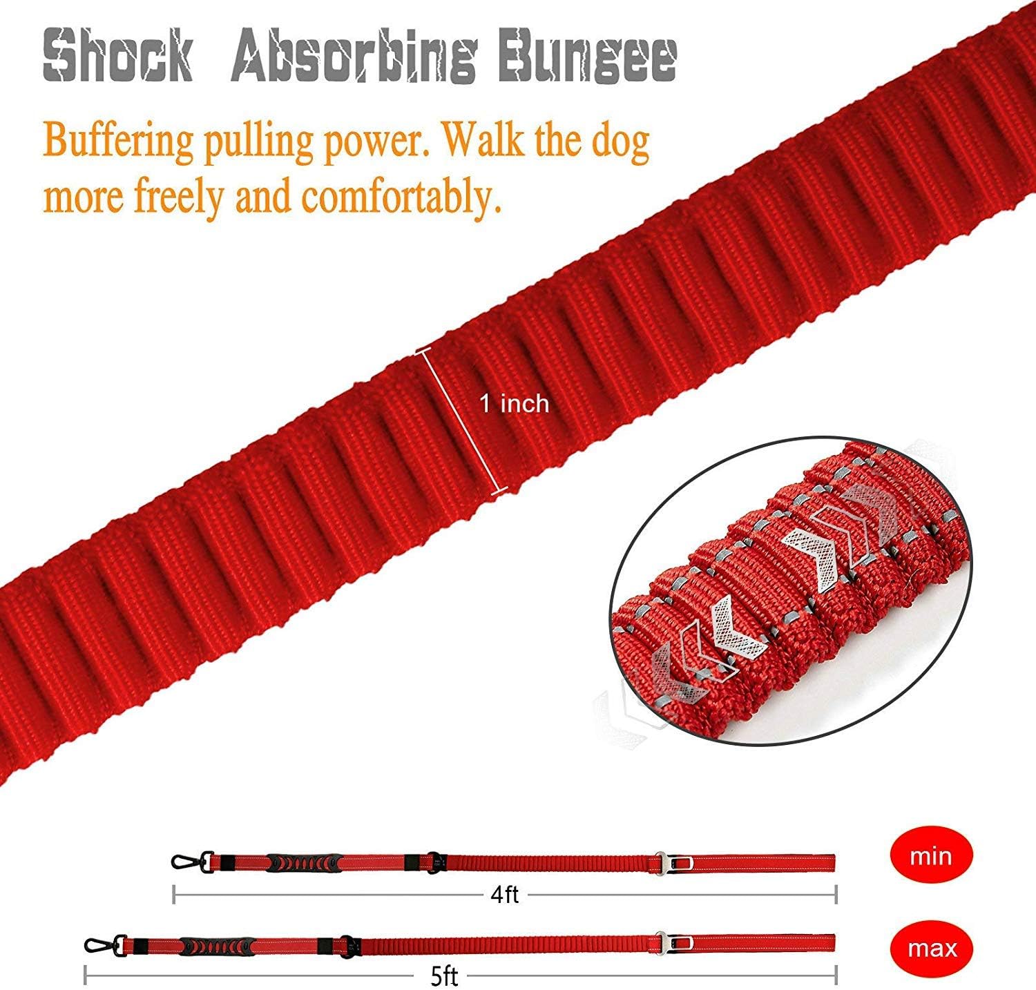 Dog Lead & Car Seat Belt 2 in 1 , 150cm Reflective Anti-Shock Bungee Dog Leash - Image 3