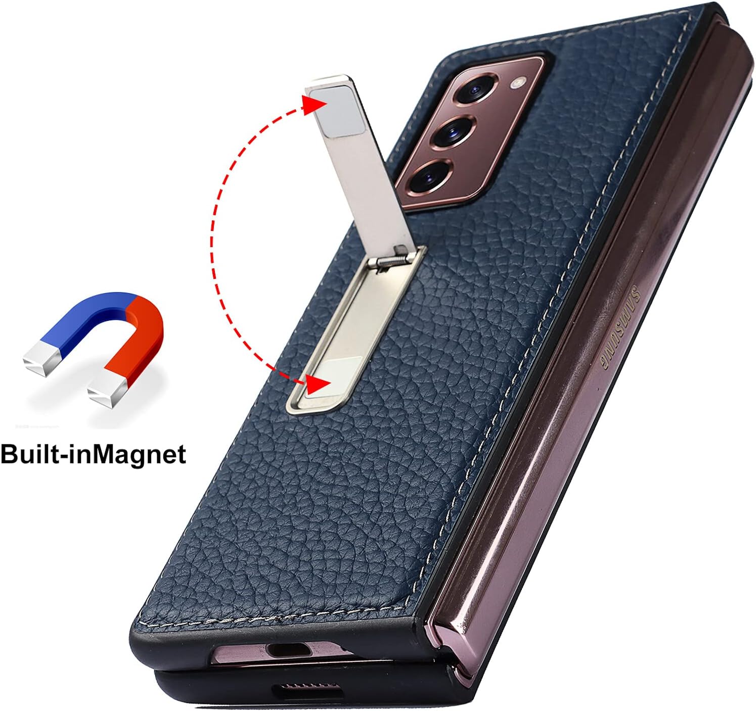 Wallet Case for Samsung Galaxy Z Fold 2 5G (2020) Stand + Protective Case - Blue - Image 3