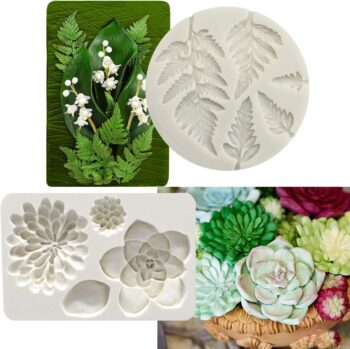 2PCS Fondant Mold Succulent Silicone Fondant Mold Fern Fondant Succulent Leaves