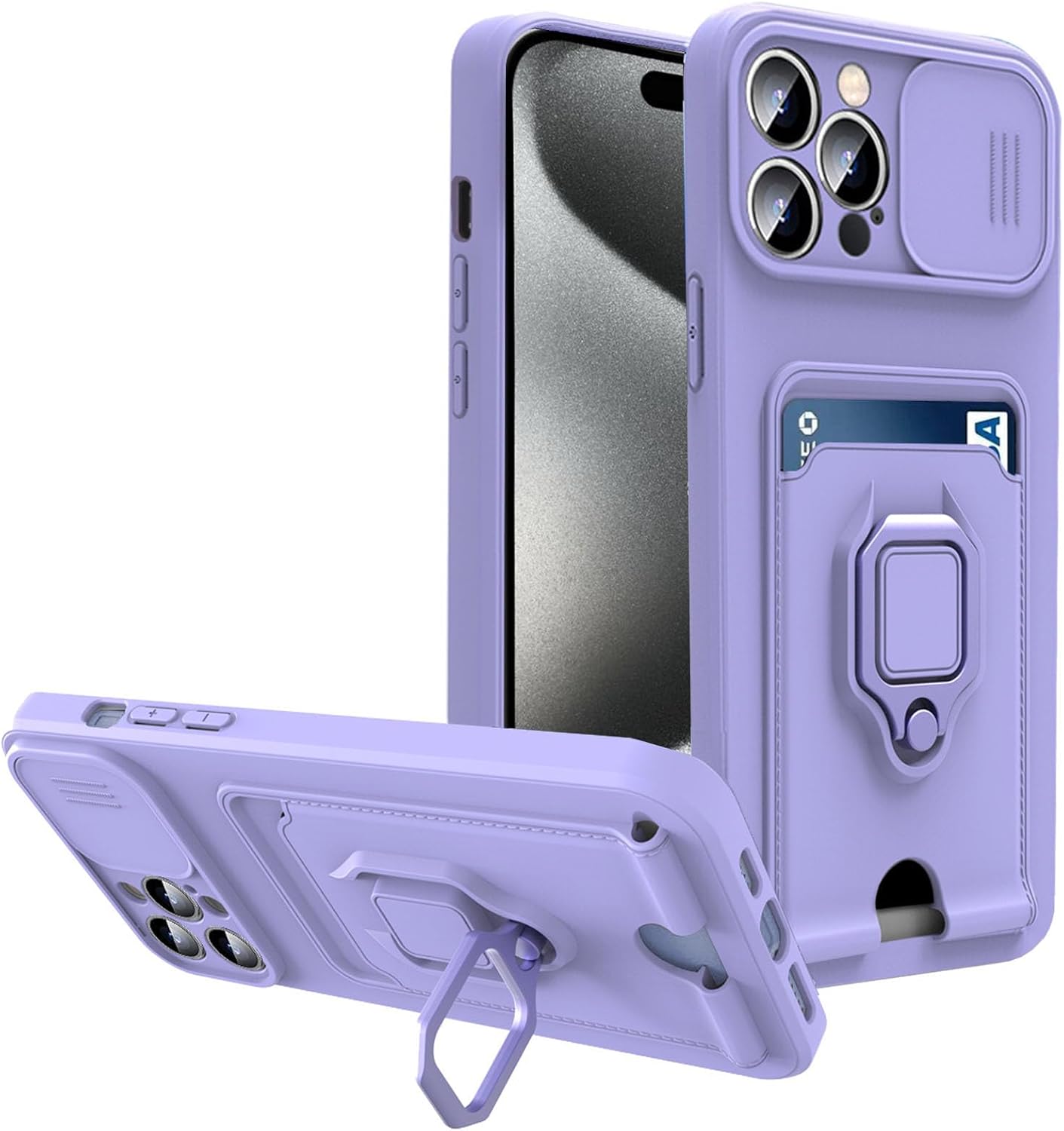 Kickstand Case for iPhone 15 Pro Max, Shockproof Silicone Protective Case Purple