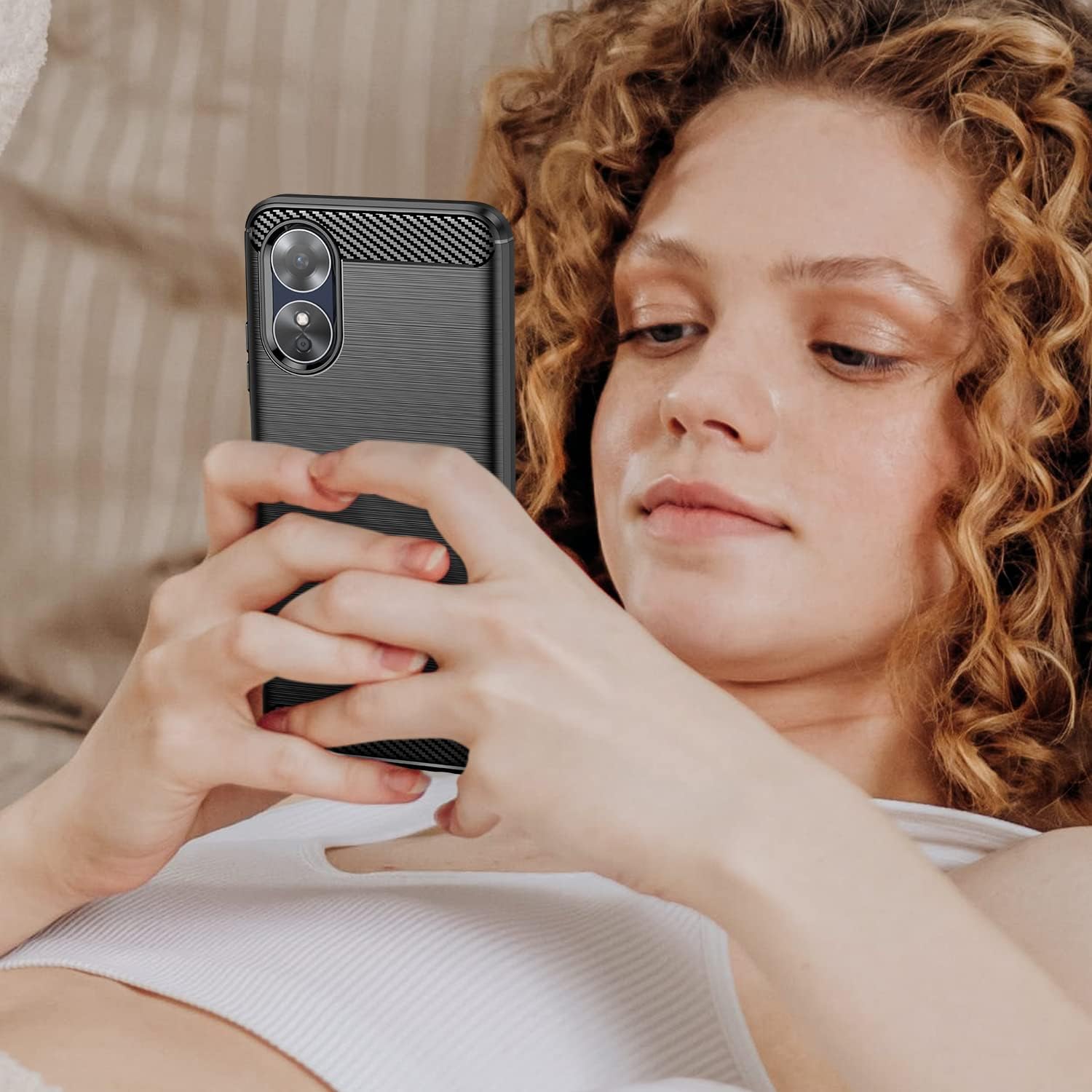 For Oppo A17 Shock-Absorption Soft Carbon Fiber Protective Case - Image 7