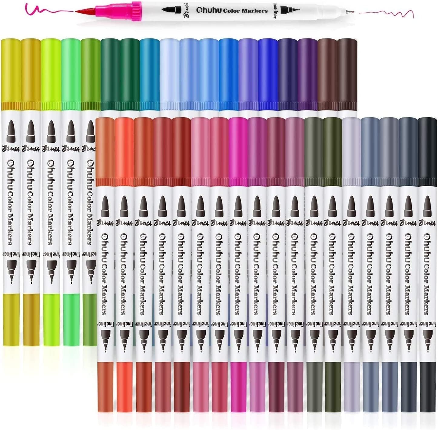 Art Markers Dual Tips Colouring Brush Pen & Fineliner Colour Pens, 36 Colours