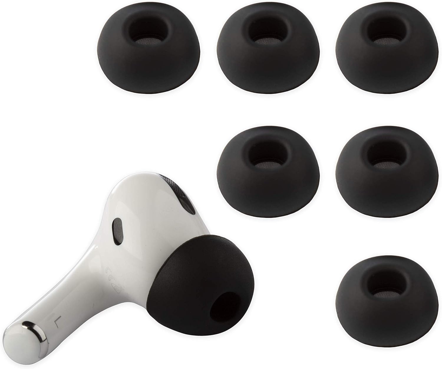 Silicone Replacement in-Ear Large Size Earbud for Airpods Pro Black-3 Pair-6 Pcs