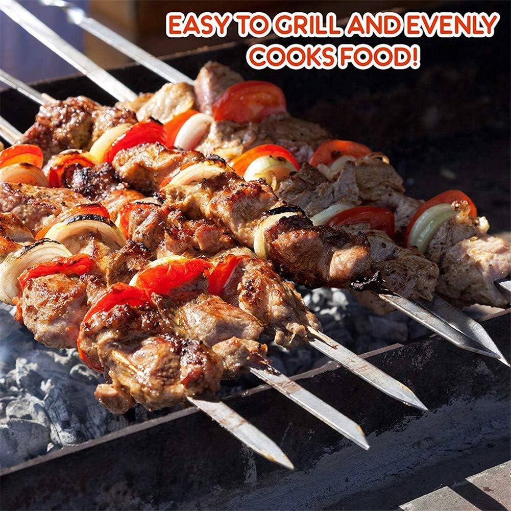 12PCS Kabob Skewers Flat Metal BBQ Barbecue Skewers 16" Long Hook Style - Image 2