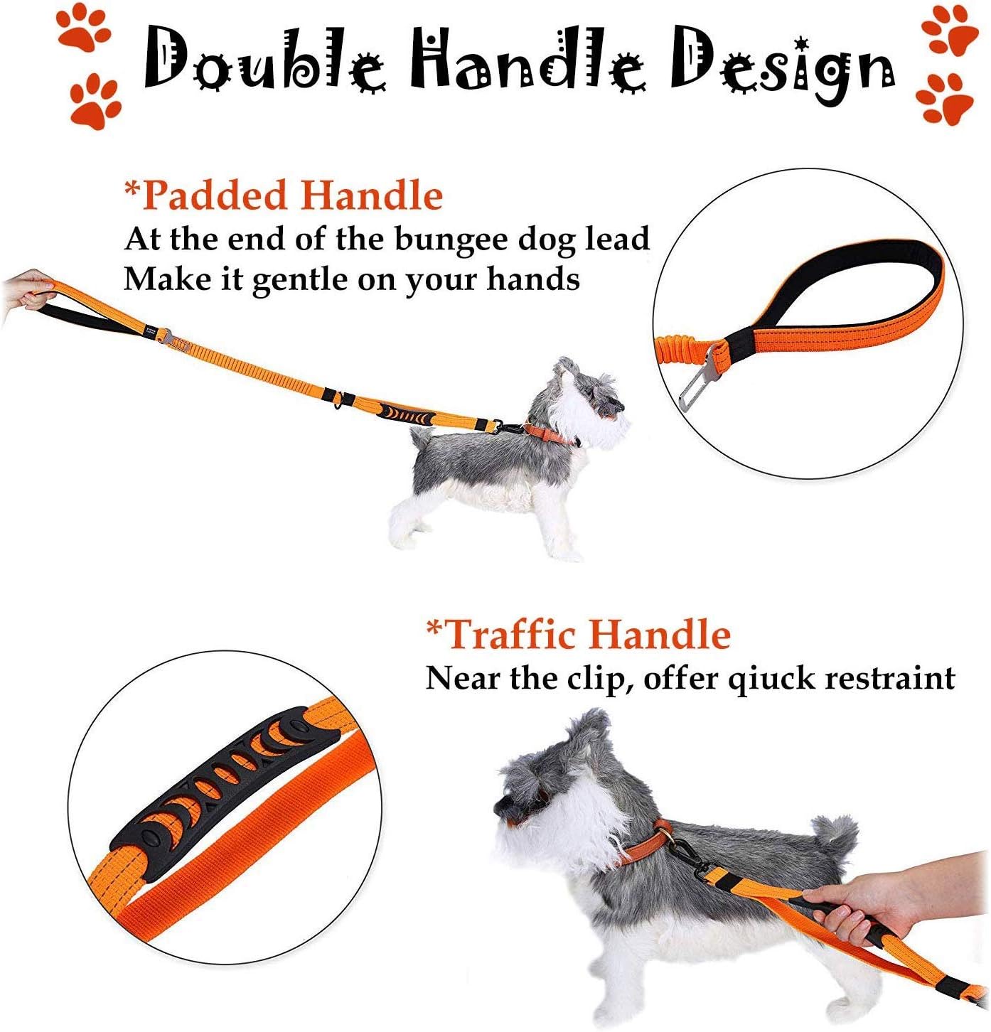 2 in 1 Dog Lead & Car Seat Belt, 150cm Reflective Anti-Shock Bungee Dog Leash - Image 5