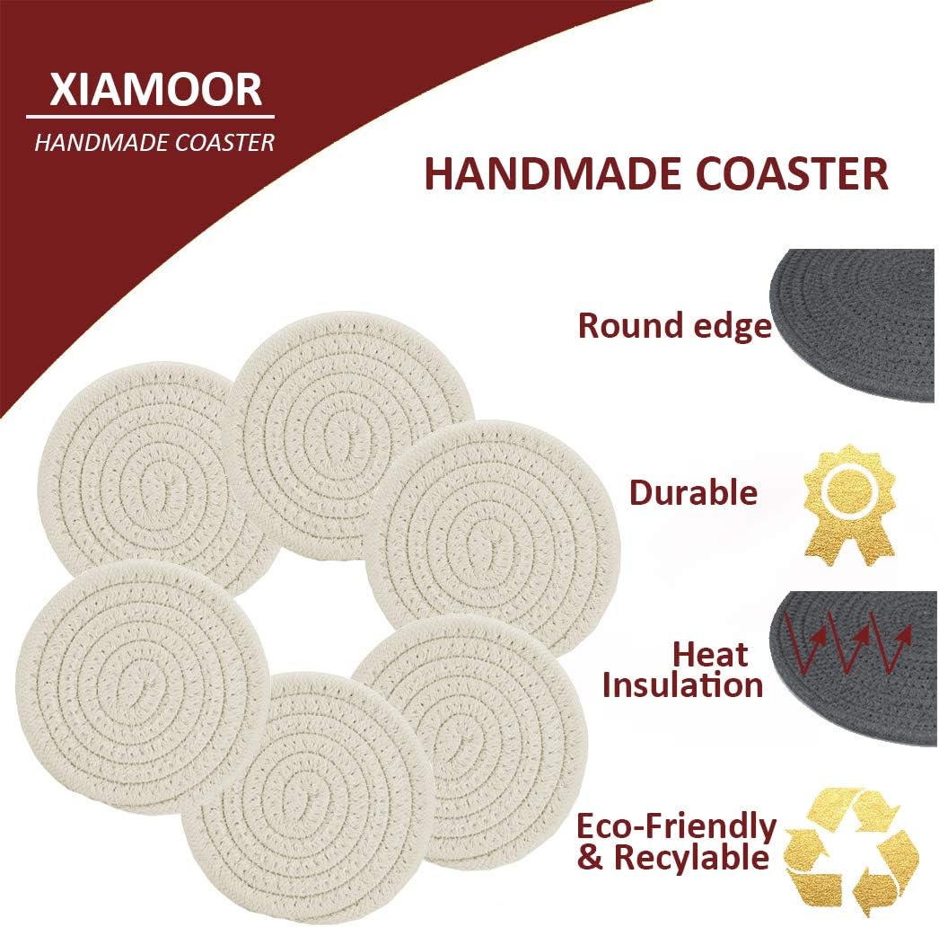 Absorbent Drink Coasters Handmade Braided - 6 Pack (4.3 Inch, Round, 8mm) - Image 5