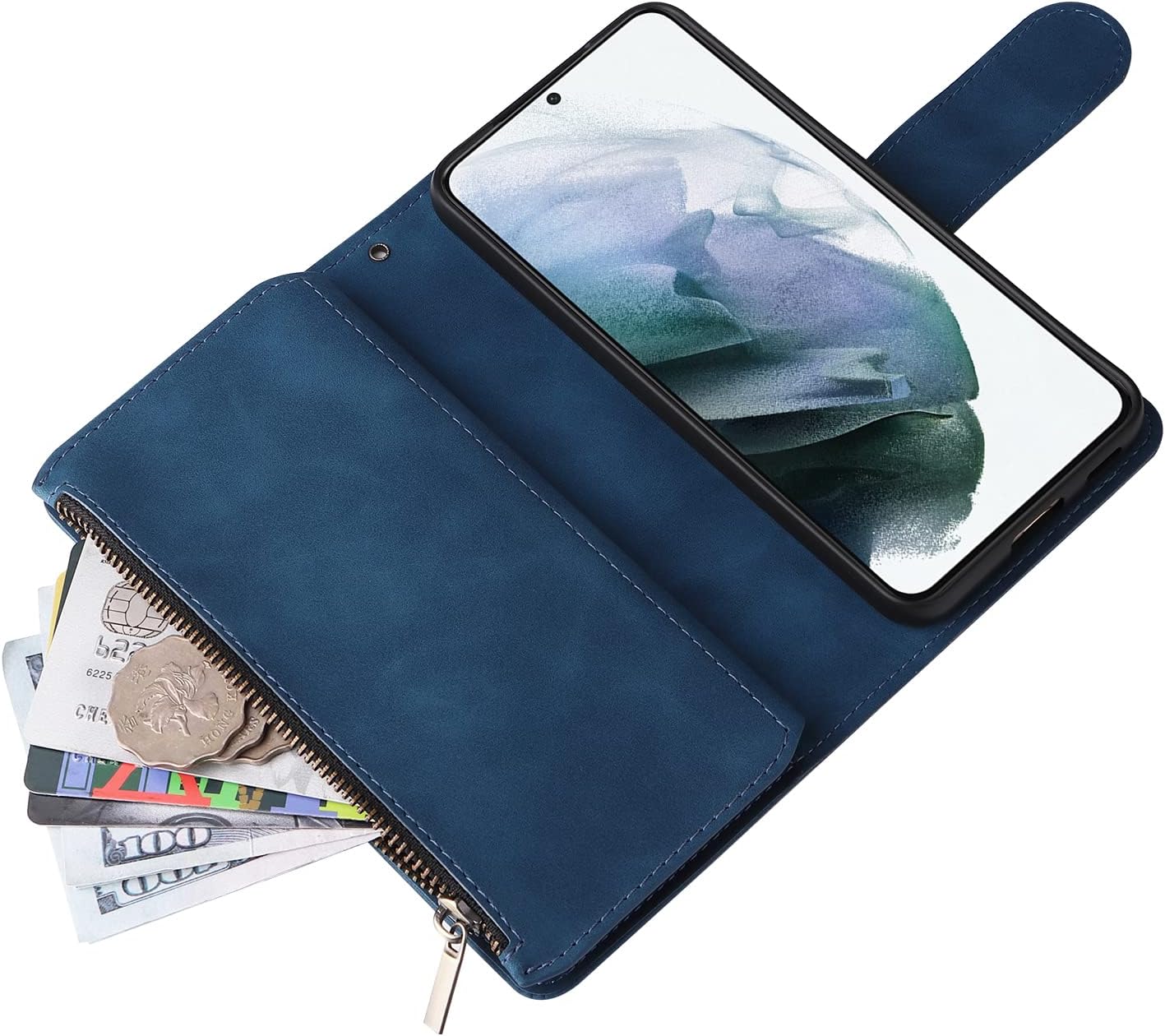 For Samsung Galaxy S22 5G Glass Screen Protector and Leather Flip Wallet Case - Image 4