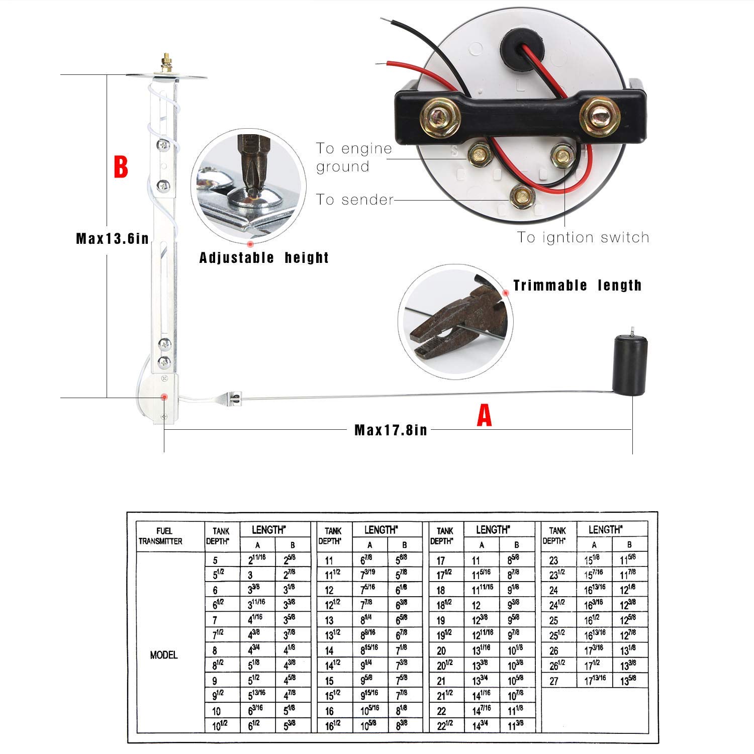 2 Inch (52mm) Digital LED Fuel Level Gauge Meter with Sensor E-1/2-F Pointer - Image 3