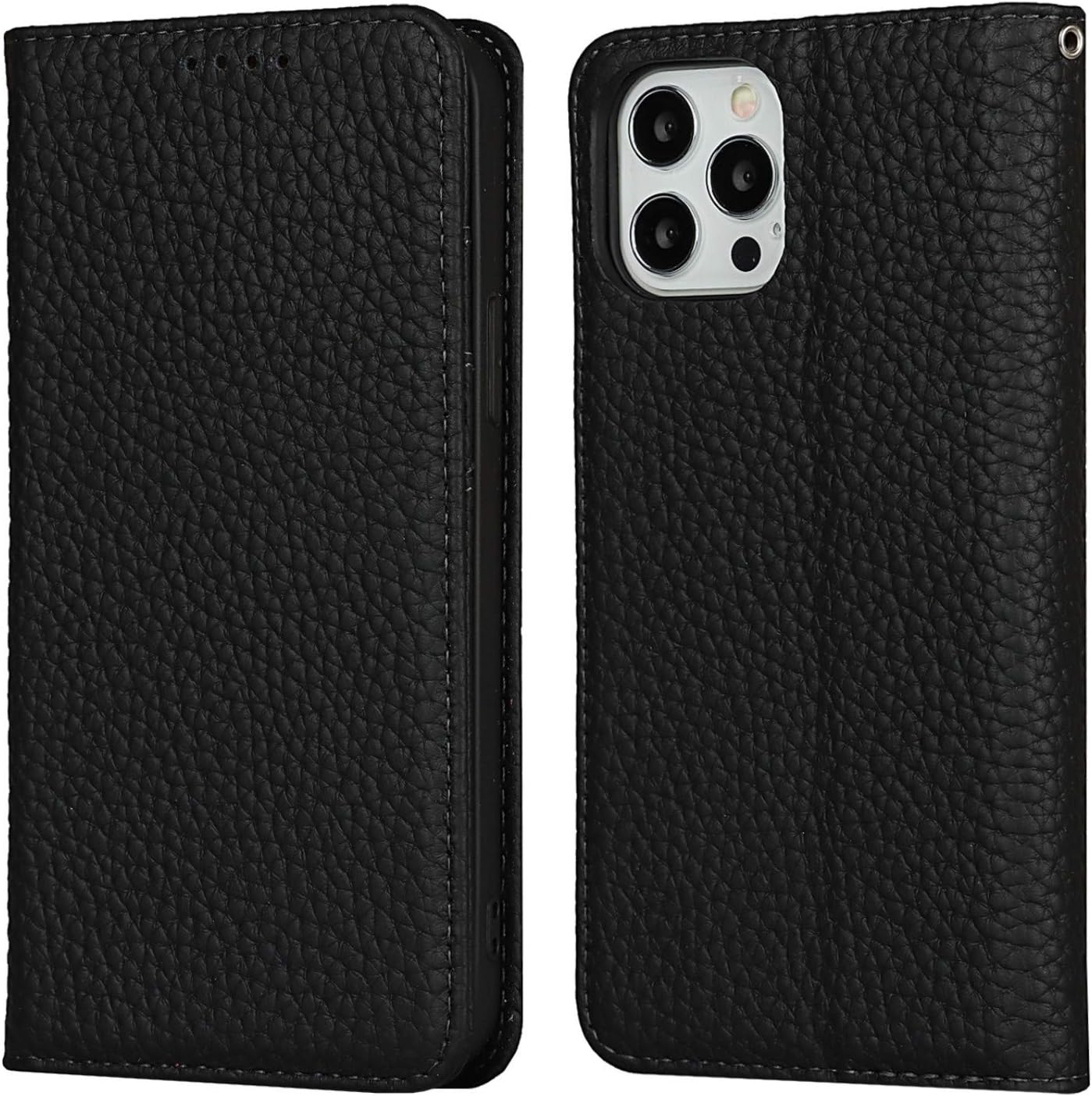 Premium Cow Leather Flip Magnetic Cover for iPhone 12 Pro Max (6.7 Inch) - Black - Image 3