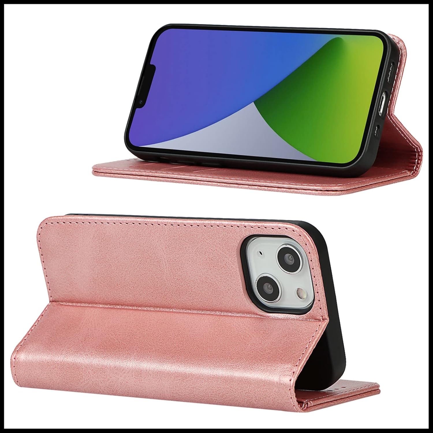 For iPhone 14 Flip Wallet Case Premium PU Leather with Credit Card Holder Slot - Image 6