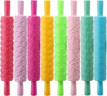 8 Pcs Cake Decorating Embossed Rolling Pins, Plastic Roller Pin Textured