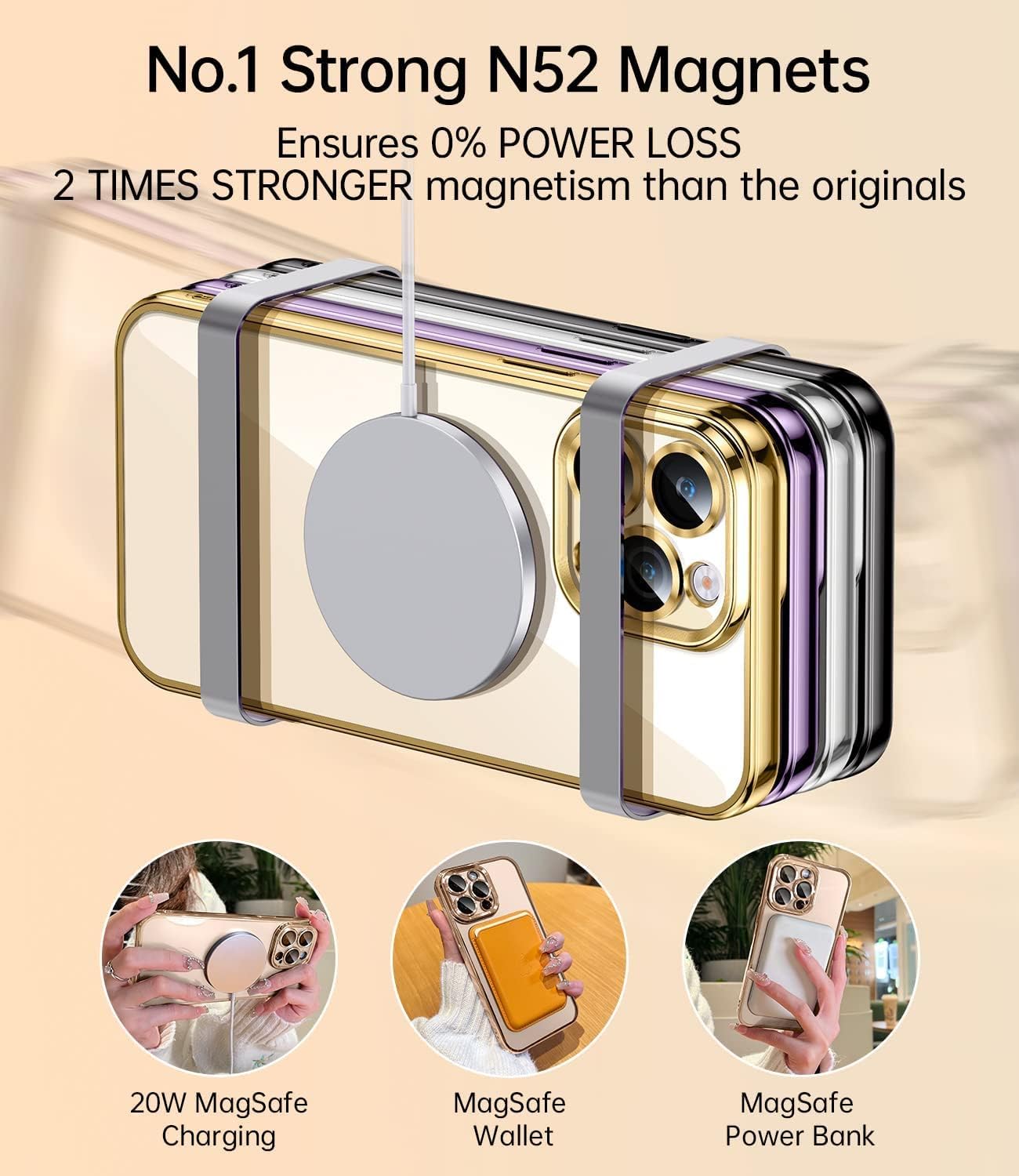 For iPhone 13 Pro Clear Magnetic Slim Case with Camera Protector - Gold - Image 4