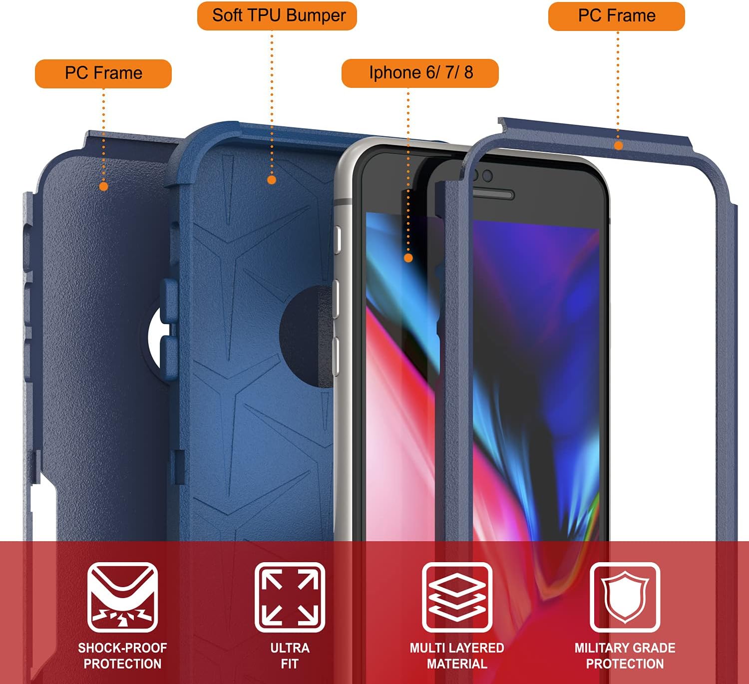 iPhone 8 Belt Clip Holster 4-1 Rugged & Protective Multilayer Phone Case - Image 3