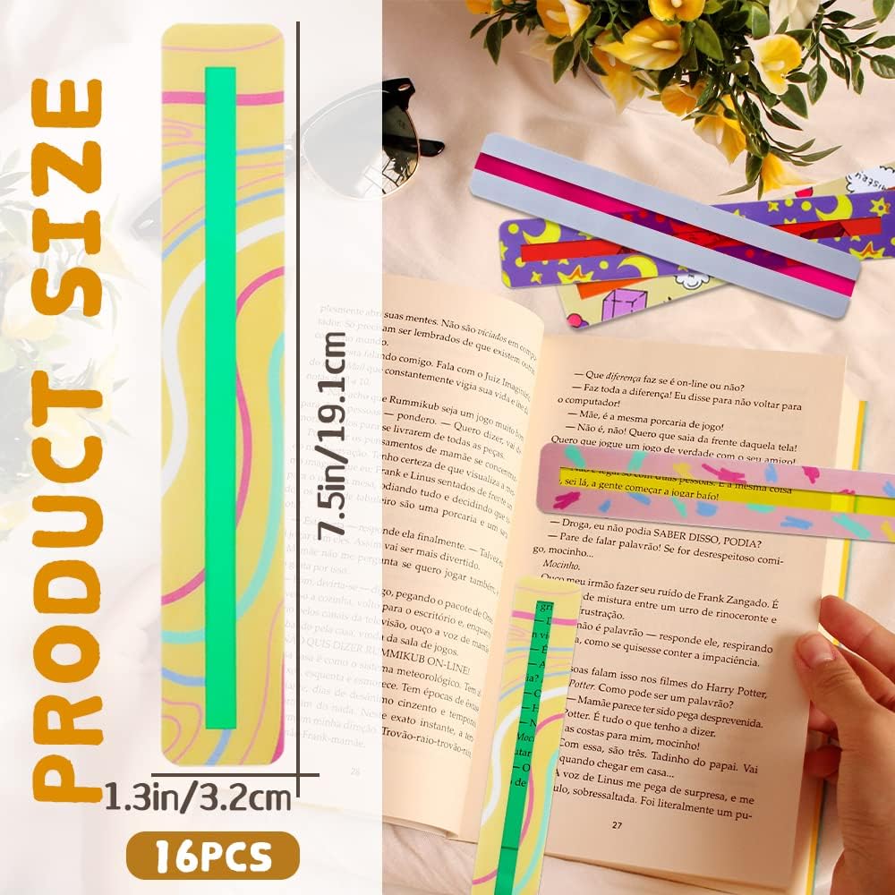 16 Piece Guided Reading Highlight Strips, Colored Overlays Bookmarks - Image 2