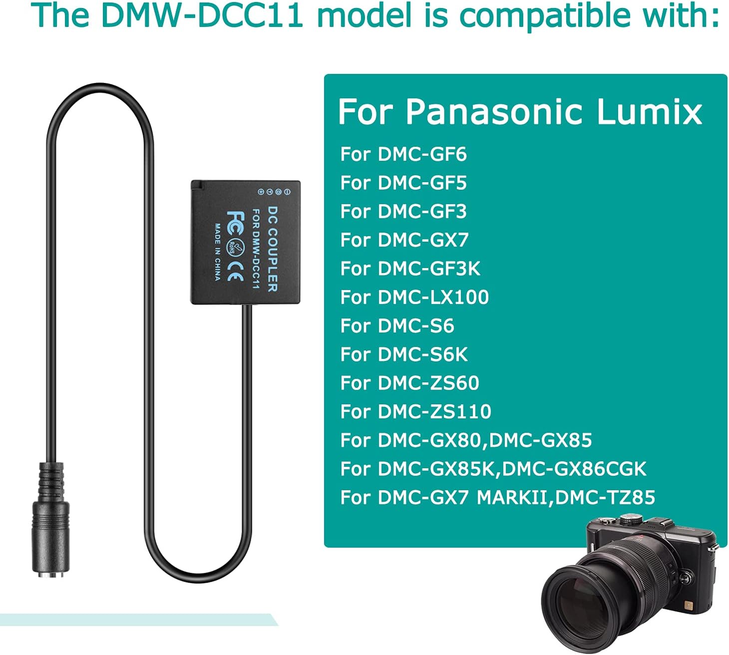 BLE9 DCC11 Dummy Battery + 5V USB Cable for Panasonic Lumix DMC-GF6 - Image 3