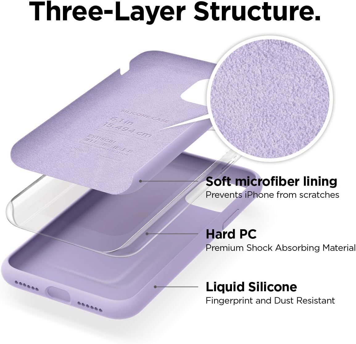 Liquid Silicone Case Designed for iPhone 11, Silicone, Full Coverage - Lavender - Image 2
