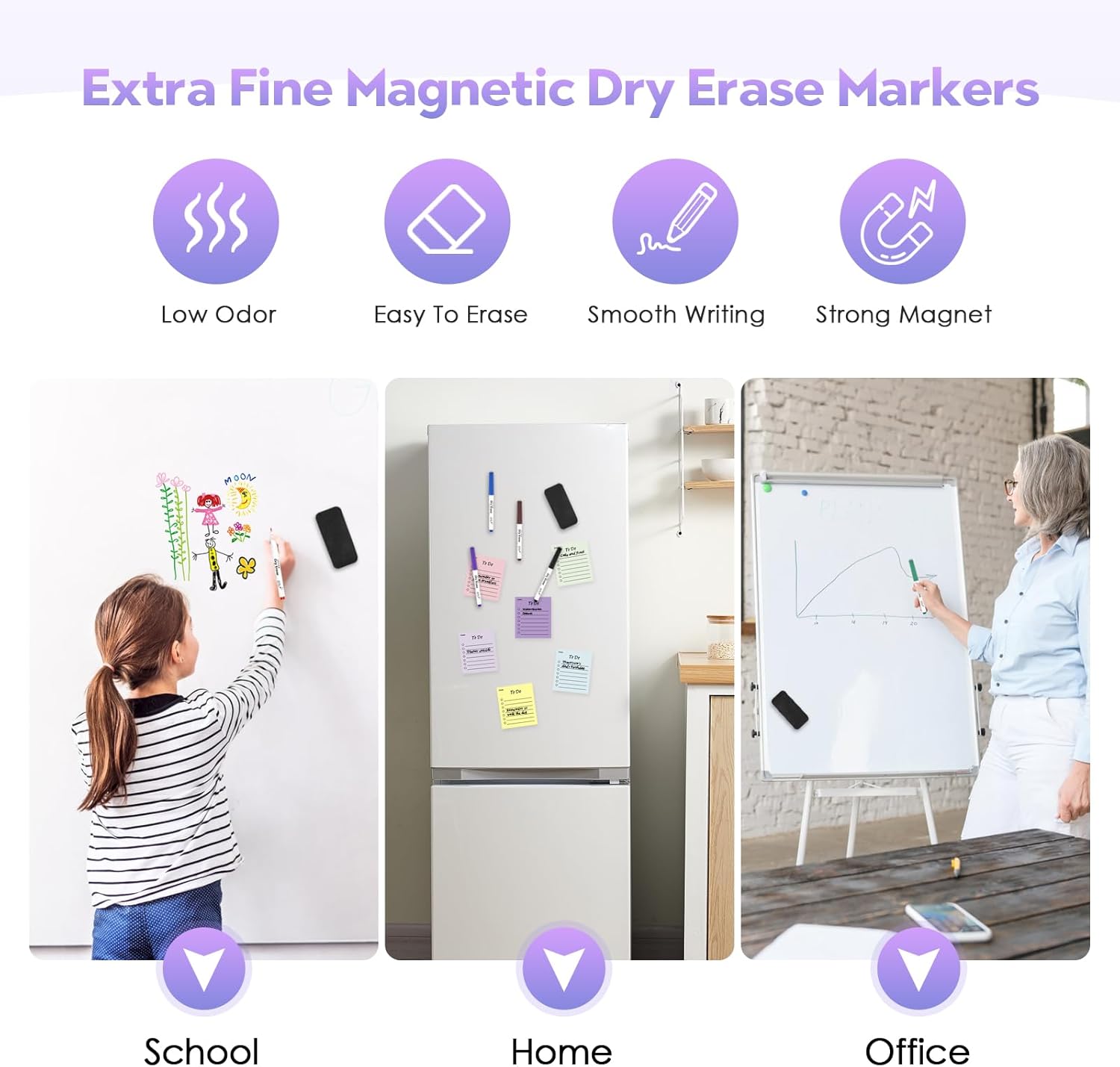 Magnetic Dry Erase Markers, 0.7mm Extra Fine, 12 Colours Low Odour - Image 4