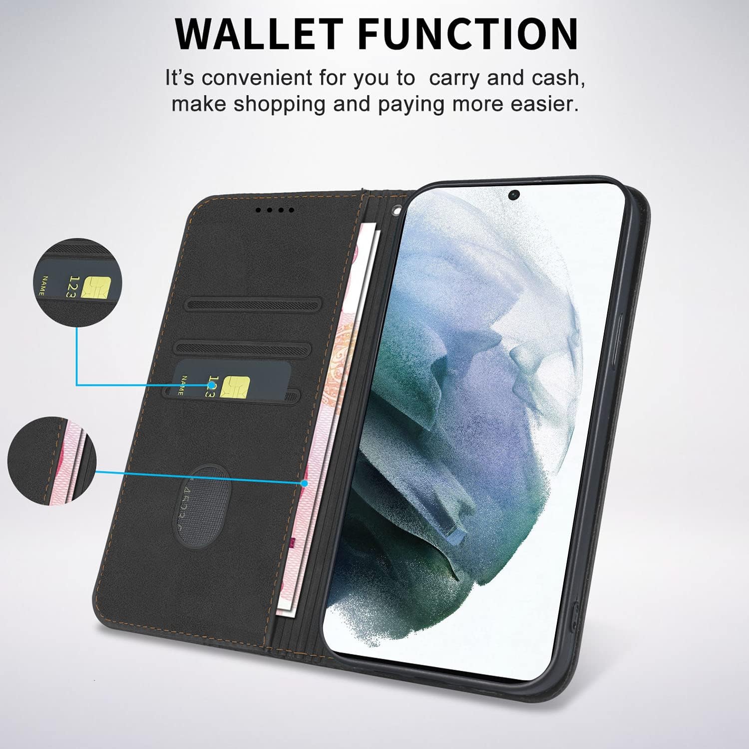 Samsung Galaxy S21 FE 5G, Shockproof PU Leather Flip Folio Cover with Card Slots - Image 2