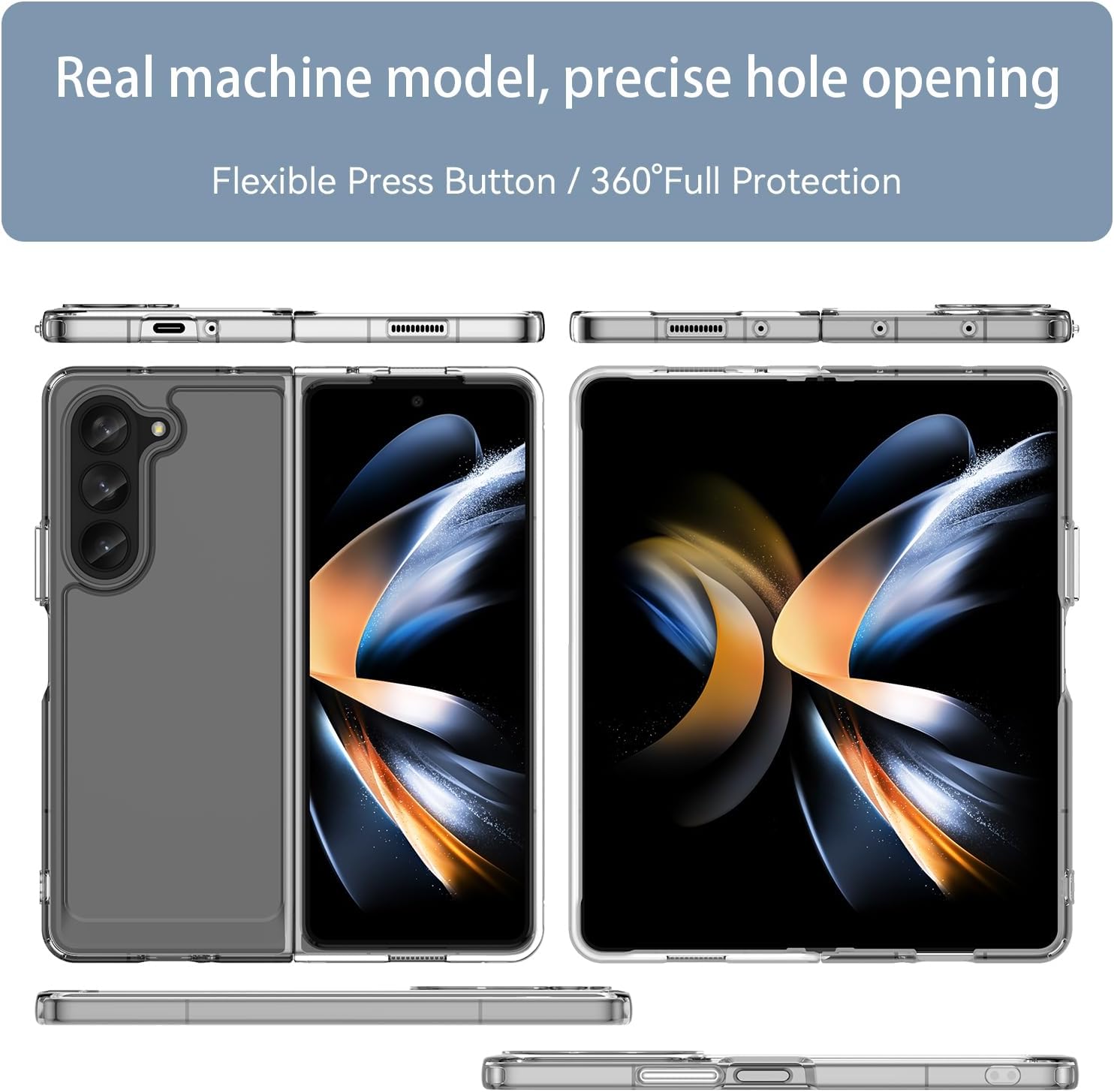 Samsung Galaxy Z Fold 5 5G Protective Acrylic + TPU Cover No Yellowing (Clear) - Image 2