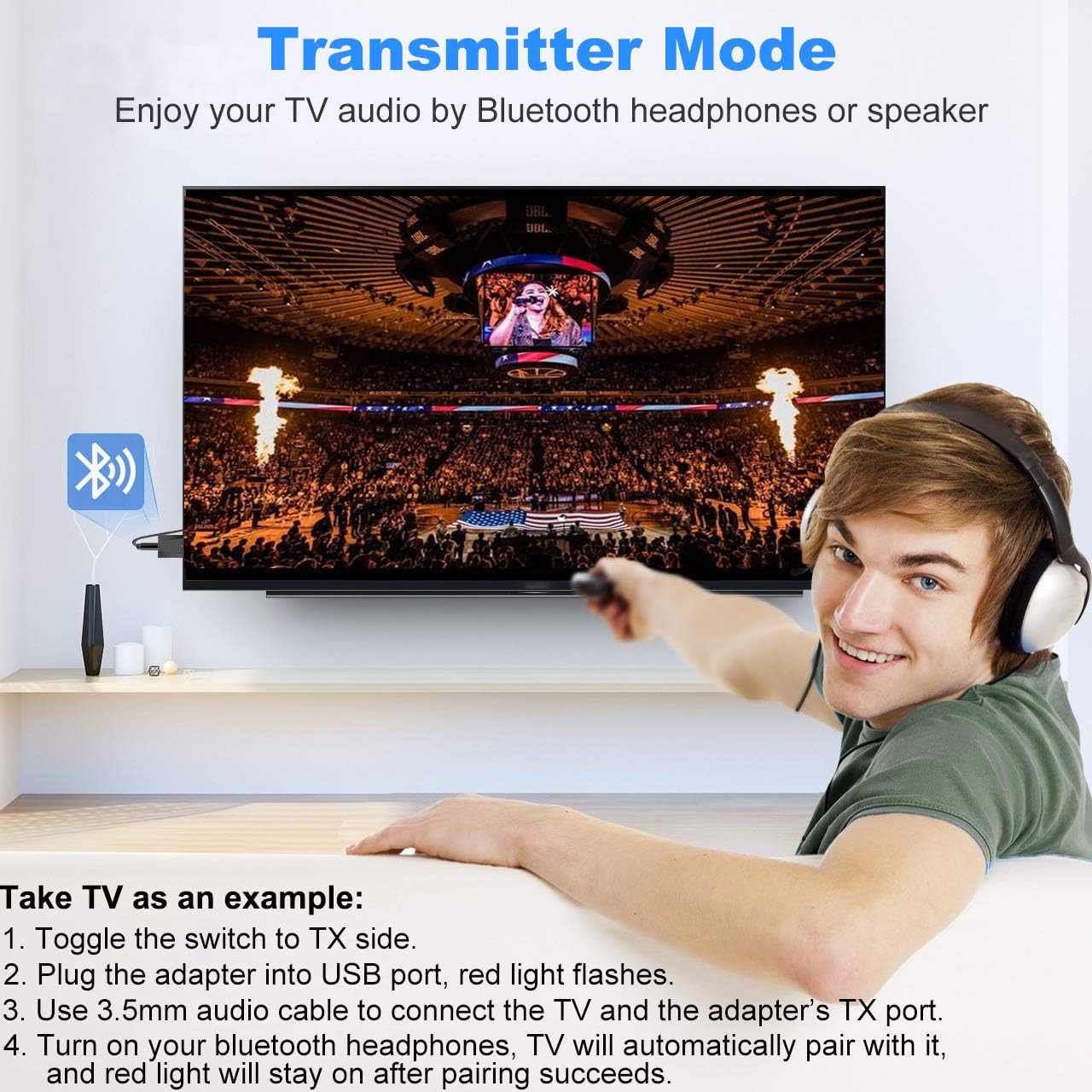USB Bluetooth 5.0 Audio Transmitter Receiver 3 in 1, Mini Bluetooth AUX Adapter - Image 4