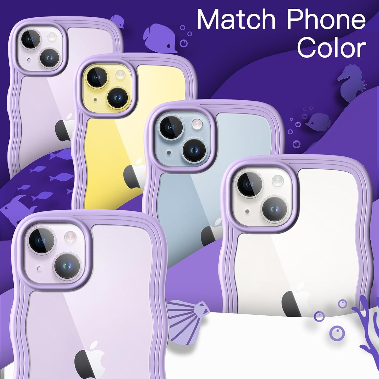 Cute Case for iPhone 14 6.1-Inch, Wave Frame Curly Shape Shockproof (Purple) - Image 7