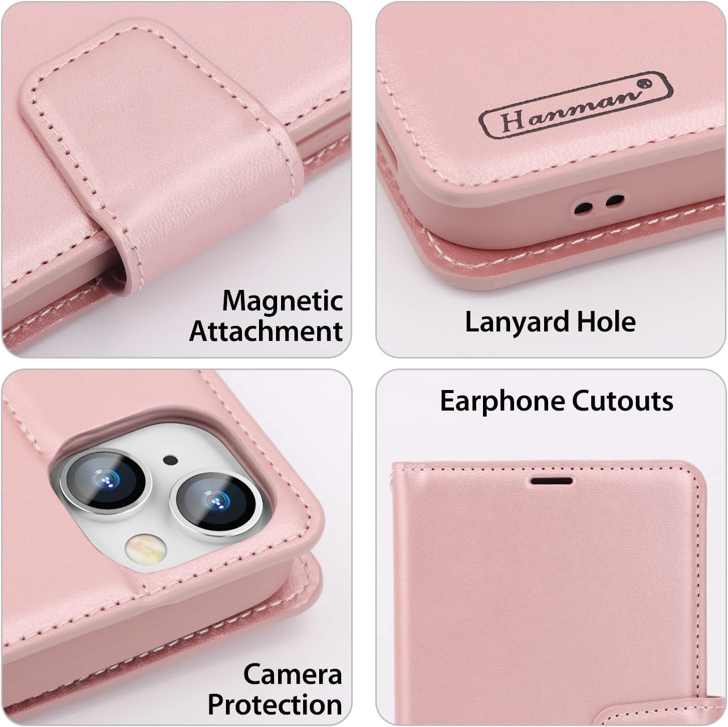 For iPhone 15 Leather Wallet Card Holder Case for Apple (2023) - Rose Gold - Image 5