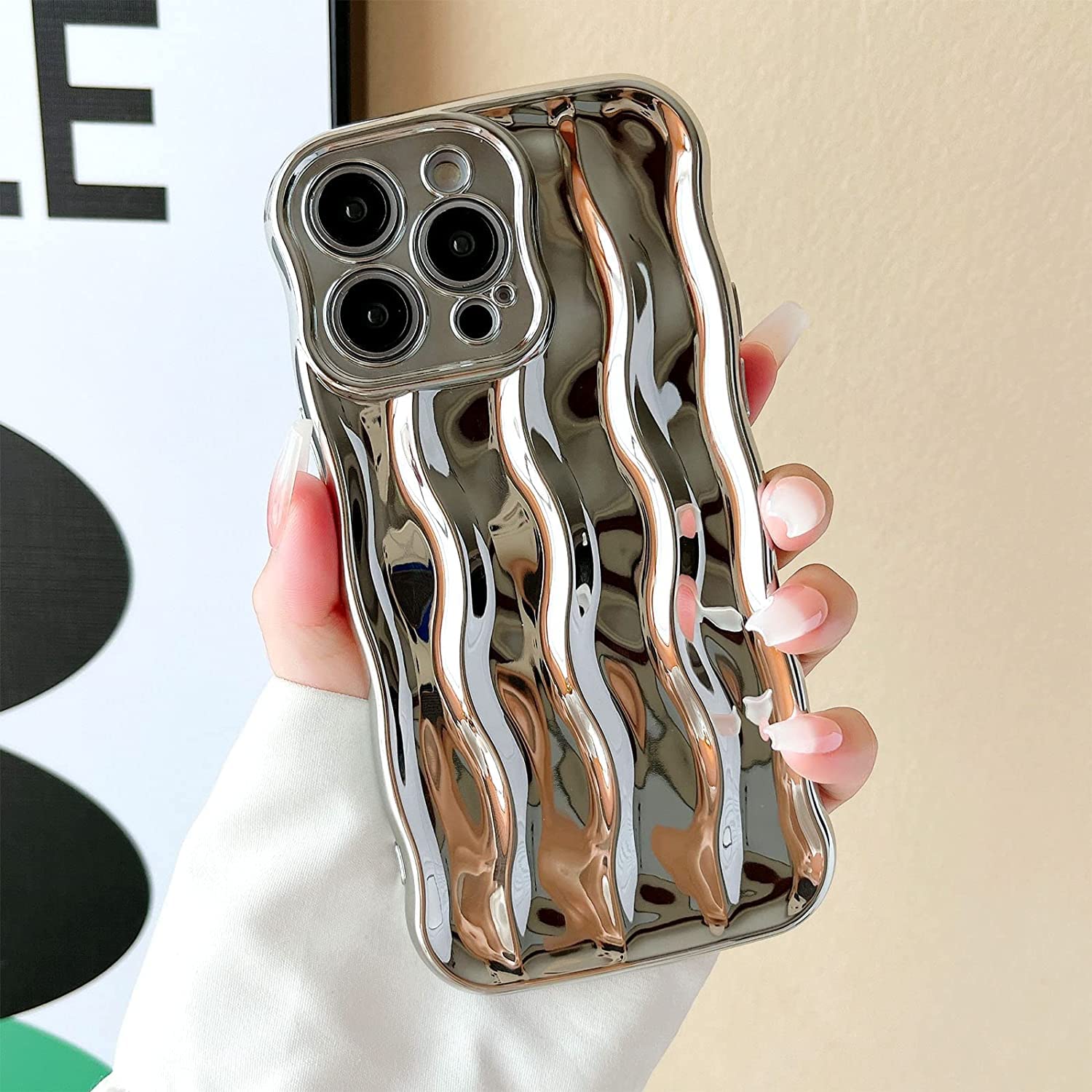 iPhone 12 Pro, Water Ripple Pattern Curly Wave Soft Case - Silver - Image 2
