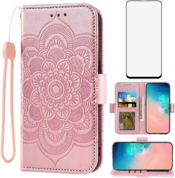 Samsung Galaxy S10 Leather Wallet Case and Tempered Glass Screen Protector