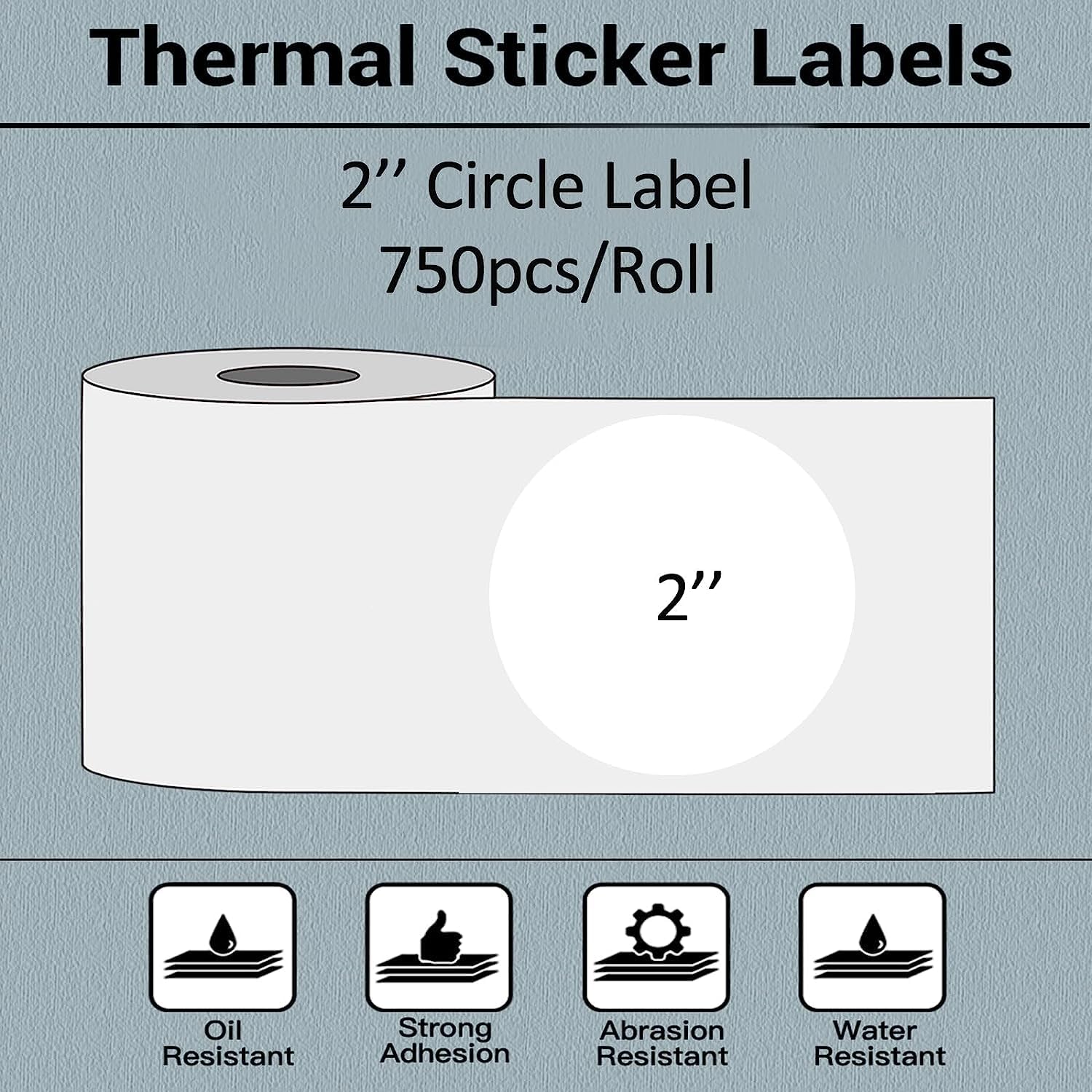 White Circle Thermal Direct Shipping Label, 2''x 2'' Roll Labels - 750 Labels - Image 2