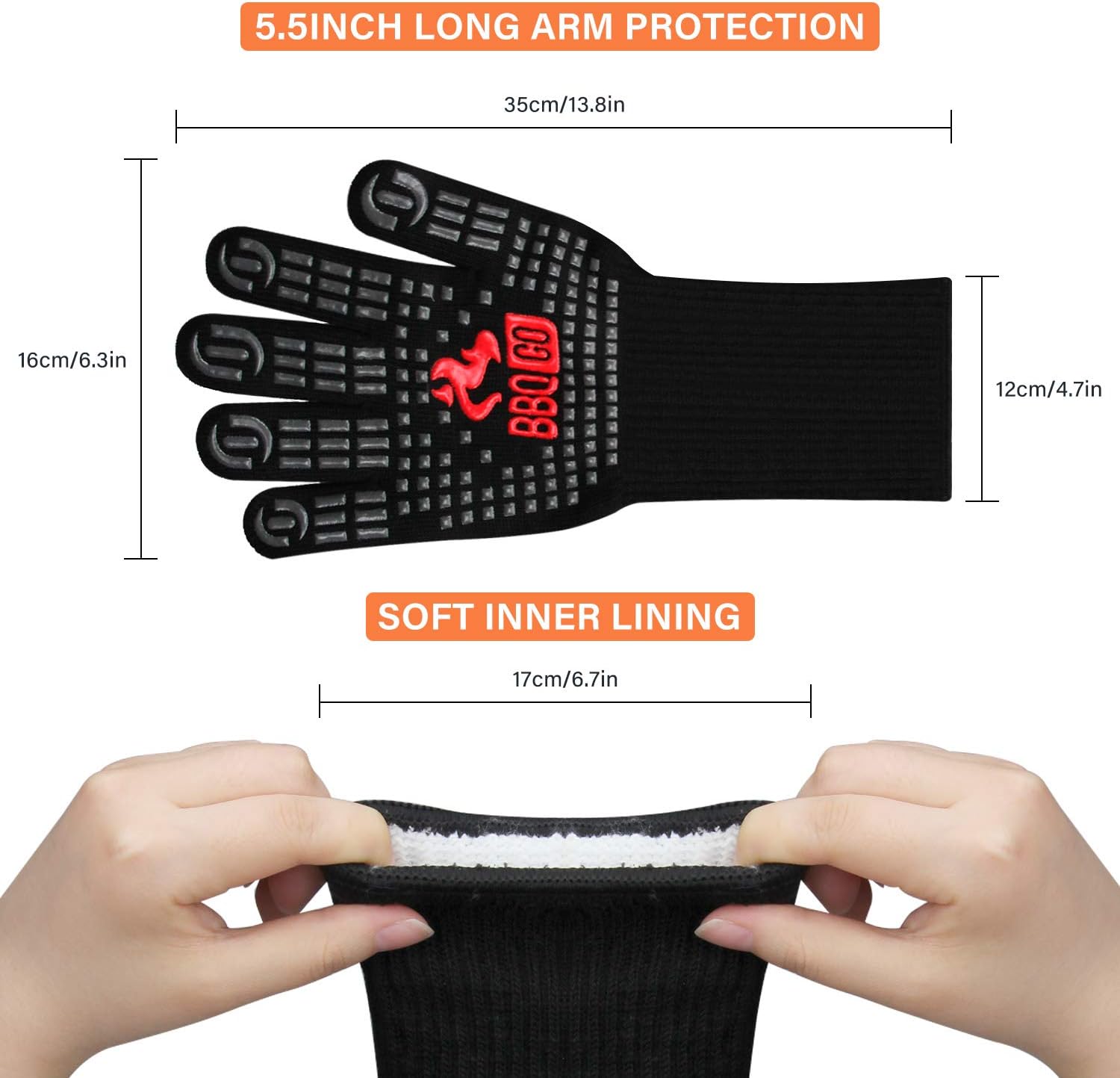 BBQ Grill Gloves 1472℉ 800℃ Extreme Heat Resistant Gloves Non-Slip Silicone - Image 2