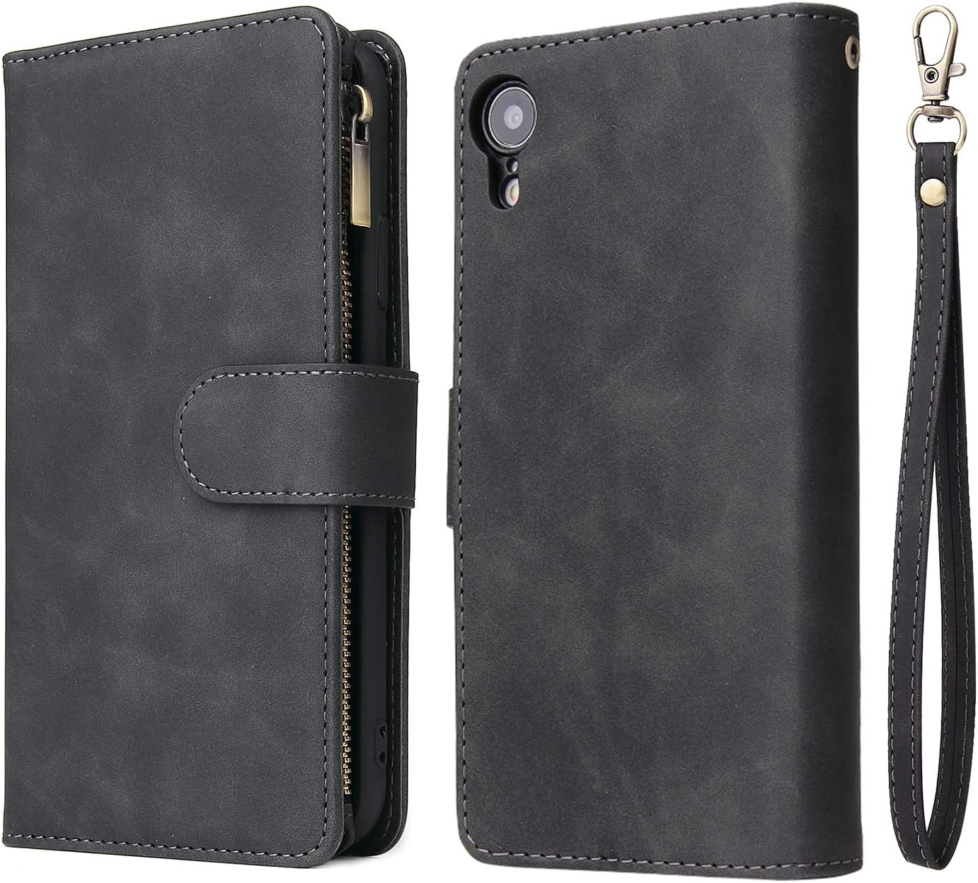 iPhone XR, Premium PU Leather Magnetic Closure Handbag Zipper Pocket Case - Image 7