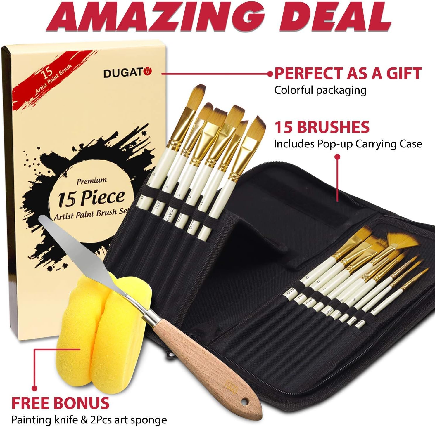 Artist Paint Brush Set Includes Pop-up Carrying Case-15pcs - Image 2