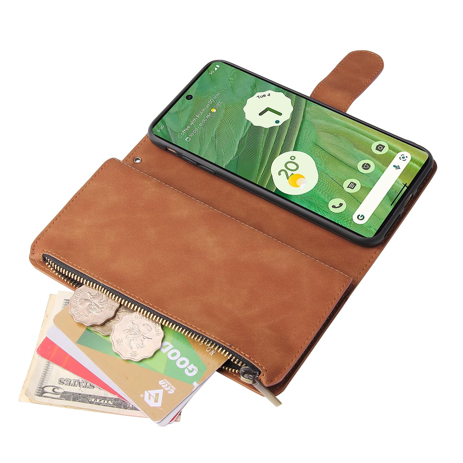 For Google Pixel 7 5G Tempered Glass Screen Protector and Leather Flip Wallet - Image 5