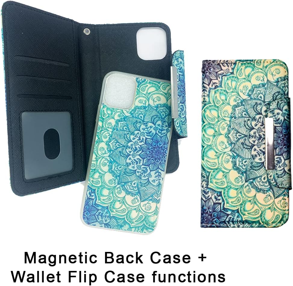 For iPhone 14 Pro Max Magnetic Detachable 2 in 1 Wallet Case Mandala Design - Image 2