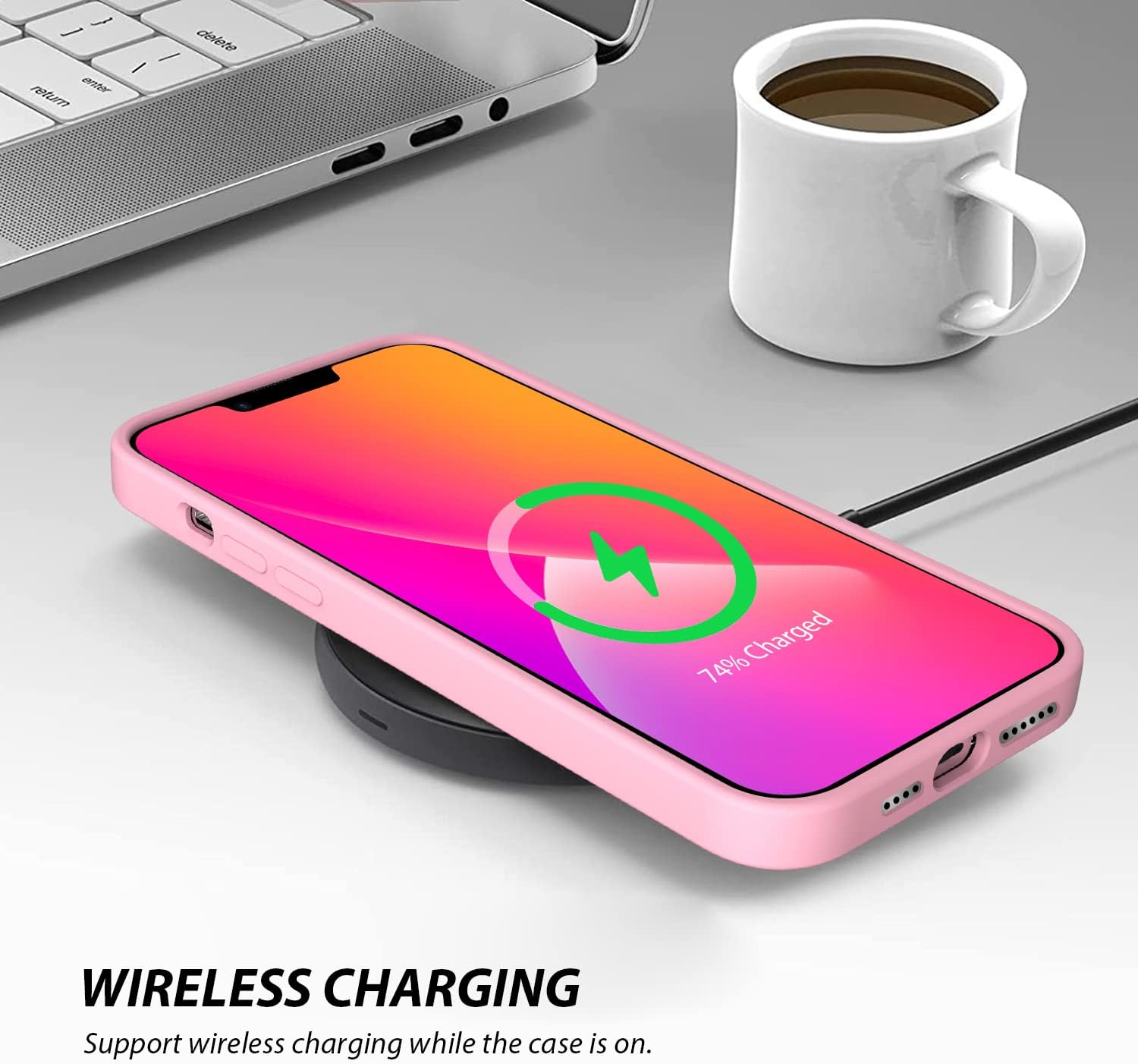 Case for iPhone 14 Real Liquid Silicone Anti-Scratch Gel, Shockproof - Pink - Image 7